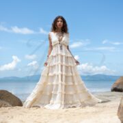 Boho Wedding Dress: Ruffled Raw Cotton Gown, Plus Size - Norine