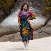 Plus Size Tie-Dye Kaftan Dress: Hand-Dyed Black Heart Festival Beachwear - Mystic