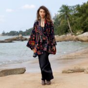 Royal Peony Velvet Kimono Jacket: Plus Size Boho Winter Coat - Mei