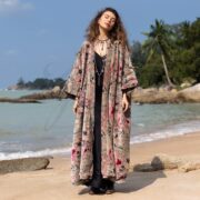 Velvet Kimono Robe: Plus Size Boho Duster Coat, Meadowfire Floral - Harper Jade