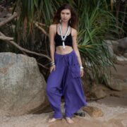 Iris Bloom Harem Pants: Handmade Raw Cotton Boho Yoga Lounge Wear - Ira