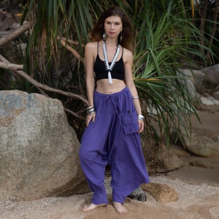 Iris Bloom Harem Pants: Handmade Raw Cotton Boho Yoga Lounge Wear - Ira