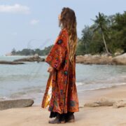 Plus Size Velvet Kimono: Terracotta Rose Floral Duster Coat - Mai - Image 2