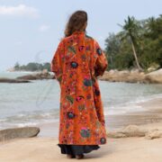 Plus Size Velvet Kimono: Terracotta Rose Floral Duster Coat - Mai - Image 3
