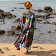 Boho Plus Size Patchwork Kimono Duster: Raw Cotton Mosaic Tie-Dye - Veda - Image 3