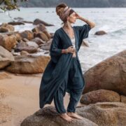 Plus Size Boho Kimono Set: Cotton Duster Jacket and Harem Pants - Willow - Image 2