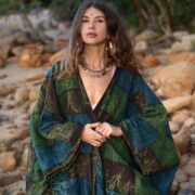 Emerald Sky Patchwork Kimono Robe: Boho Cotton Duster Coat - Imperial - Image 4