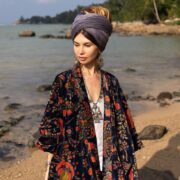 Plus Size Velvet Kimono Duster: Royal Peony Boho Robe - Harper Jade - Image 4