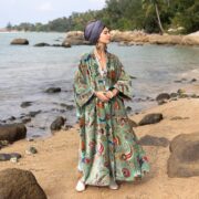 Boho Velvet Kimono Duster: Plus Size Elysian Sage Floral Coat - Harper Jade