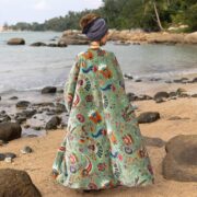 Boho Velvet Kimono Duster: Plus Size Elysian Sage Floral Coat - Harper Jade - Image 3