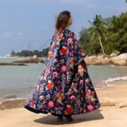 Plus Size Velvet Kimono Duster: Venetian Sapphire Floral Boho Coat - Harper Jade - Image 3