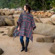 Handwoven Boho Cotton Poncho: Plus Size Heritage Coat - Bosco