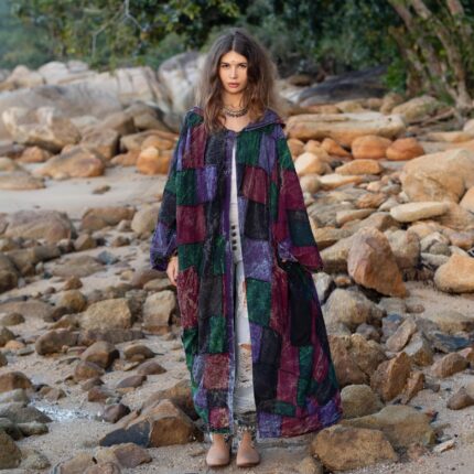 Plus Size Boho Kimono Duster: Patchwork Cotton Festival Coat - Veda