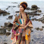 Handmade Rusted Gold Silk Kimono: Boho Patchwork Quilted Duster - Ember - Image 4