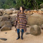 Handwoven Cotton Poncho: Ochre Boho Chic Heritage Coat - Bosco