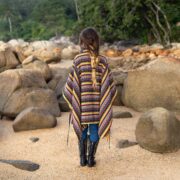 Handwoven Cotton Poncho: Ochre Boho Chic Heritage Coat - Bosco - Image 3