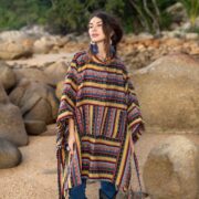 Handwoven Cotton Poncho: Ochre Boho Chic Heritage Coat - Bosco - Image 4