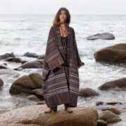 Handwoven Cotton Kimono Robe: Plus Size Boho Duster Coat - Imperial