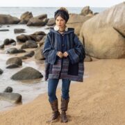 Handwoven Gheri Cotton Kimono Jacket: Navy Sahara Patchwork Coat - Sahara