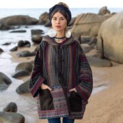 Handwoven Gheri Cotton Kimono Jacket: Boho Patchwork Hoodie, Plus Size - Sahara - Image 4