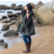 Handwoven Gheri Cotton Kimono Jacket: Jade Green Patchwork Boho Coat - Sahara - Image 2