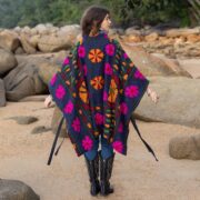 Embroidered Floral Poncho: Boho Chic Heritage Style Cape - Bosco - Image 3