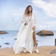 Lunar Glow Mesh Kaftan Dress: Boho Beach Cover-Up | Sheer Cardigan | Flowing Versatile Style | Bold Flirtatious | Ondine by ZinniaPearl