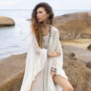 Lunar Glow Mesh Kaftan Dress: Boho Beach Cover-Up | Sheer Cardigan | Flowing Versatile Style | Bold Flirtatious | Ondine by ZinniaPearl - Image 5