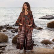 Plus Size Handwoven Cotton Kimono Robe: Rustic Boho Duster Coat - Imperial