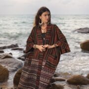 Plus Size Handwoven Cotton Kimono Robe: Rustic Boho Duster Coat - Imperial - Image 4