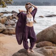 Handmade Cotton Kimono Duster: Mulberry Mist Boho Robe, Plus Size Loungewear - Willow