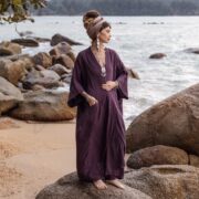Handmade Cotton Kimono Duster: Mulberry Mist Boho Robe, Plus Size Loungewear - Willow - Image 3