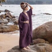 Handmade Cotton Kimono Duster: Mulberry Mist Boho Robe, Plus Size Loungewear - Willow - Image 4