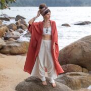 Handmade Cotton Kimono Robe: Plus Size Boho Duster, Canyon Clay - Willow