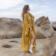 Marigold Sunset Mesh Kaftan Dress - Boho Beach Cover-Up | Sheer Cardigan | Flowy, Versatile, Bold, Flirtatious Style | Ondine by ZinniaPearl - Image 2