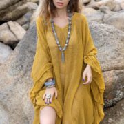Marigold Sunset Mesh Kaftan Dress - Boho Beach Cover-Up | Sheer Cardigan | Flowy, Versatile, Bold, Flirtatious Style | Ondine by ZinniaPearl - Image 6