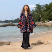 Floral Velvet Kimono Jacket: Plus Size Boho Winter Coat - Mei