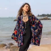 Floral Velvet Kimono Jacket: Plus Size Boho Winter Coat - Mei - Image 4