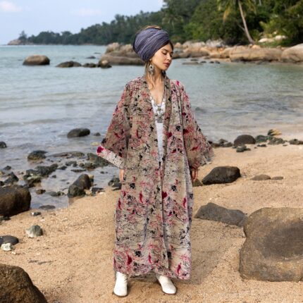 Meadowfire Velvet Kimono: Luxe Boho Cotton Robe, Plus Size Winter Coat - Mai