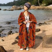 Velvet Boho Robe: Reversible Cotton-Lined Terracotta Rose Jacket - Harper Jade