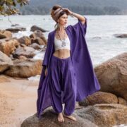 Handcrafted Cotton Kimono & Harem Pants Set - Plus Size Boho Duster - Willow - Image 2