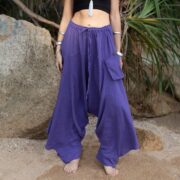 Iris Bloom Harem Pants: Handmade Raw Cotton Boho Yoga Lounge Wear - Ira - Image 4