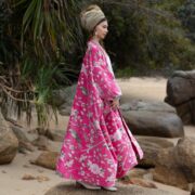 Plus Size Velvet Kimono Duster: Rosewater Pink Floral Boho Robe - Harper Jade - Image 2