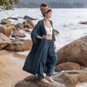 Plus Size Boho Kimono Set: Cotton Duster Jacket and Harem Pants - Willow - Image 4