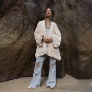 Velvet Kimono Jacket: Coastal Beige Boho Coat, Plus Size Winter Outfit - Mei