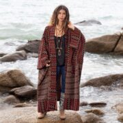 Plus Size Cotton Kimono Robe: Handwoven Boho Duster Coat - Imperial
