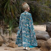 Plus Size Velvet Kimono Duster: Serene Sky Floral Boho Robe - Harper Jade - Image 9