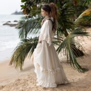 Plus Size Boho Wedding Dress: Ivory Cotton Maxi Gown, Deep V-Neck - Beata - Image 2