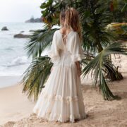 Plus Size Boho Wedding Dress: Ivory Cotton Maxi Gown, Deep V-Neck - Beata - Image 3