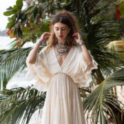 Plus Size Boho Wedding Dress: Ivory Cotton Maxi Gown, Deep V-Neck - Beata - Image 5